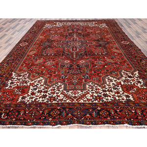 9'10"x13' Turkey Red, Good Condition, Rustic Feel, Worn Wool, Hand Knotted, Semi Antique Persian Heriz with Tribal Ambience, Oriental Rug FWR513414