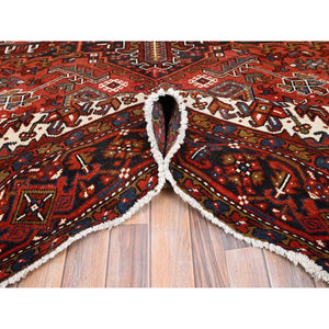 9'10"x13' Turkey Red, Good Condition, Rustic Feel, Worn Wool, Hand Knotted, Semi Antique Persian Heriz with Tribal Ambience, Oriental Rug FWR513414