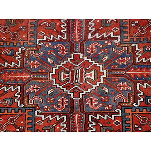 9'10"x13' Turkey Red, Good Condition, Rustic Feel, Worn Wool, Hand Knotted, Semi Antique Persian Heriz with Tribal Ambience, Oriental Rug FWR513414