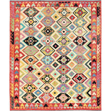 Load image into Gallery viewer, 8&#39;3&quot;x9&#39;9&quot; Cheviot White, Hand Woven Afghan Natural Dyes Kilim Geometric motifs, Flat Weave and Reversible, Vibrant Wool Oriental Colorful Rug FWR514110