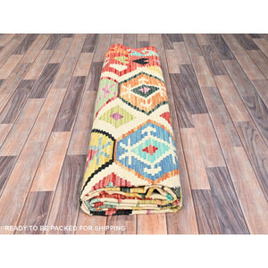 8'3"x9'9" Cheviot White, Hand Woven Afghan Natural Dyes Kilim Geometric motifs, Flat Weave and Reversible, Vibrant Wool Oriental Colorful Rug FWR514110