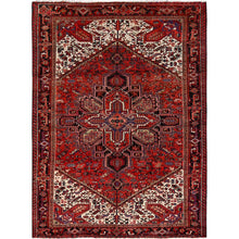 Load image into Gallery viewer, 6&#39;7&quot;x9&#39;3&quot; Vivid Auburn Red, Hand Knotted Vintage Persian Evenly Worn Pure Wool Heriz, Good Condition, Sides and Ends Professionally Secured, Cleaned, Oriental Rug FWR515418