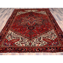 Load image into Gallery viewer, 6&#39;7&quot;x9&#39;3&quot; Vivid Auburn Red, Hand Knotted Vintage Persian Evenly Worn Pure Wool Heriz, Good Condition, Sides and Ends Professionally Secured, Cleaned, Oriental Rug FWR515418