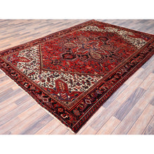 Load image into Gallery viewer, 6&#39;7&quot;x9&#39;3&quot; Vivid Auburn Red, Hand Knotted Vintage Persian Evenly Worn Pure Wool Heriz, Good Condition, Sides and Ends Professionally Secured, Cleaned, Oriental Rug FWR515418