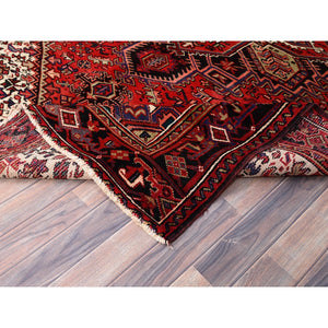 6'7"x9'3" Vivid Auburn Red, Hand Knotted Vintage Persian Evenly Worn Pure Wool Heriz, Good Condition, Sides and Ends Professionally Secured, Cleaned, Oriental Rug FWR515418