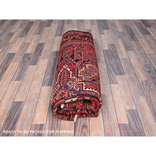 Load image into Gallery viewer, 6&#39;7&quot;x9&#39;3&quot; Vivid Auburn Red, Hand Knotted Vintage Persian Evenly Worn Pure Wool Heriz, Good Condition, Sides and Ends Professionally Secured, Cleaned, Oriental Rug FWR515418