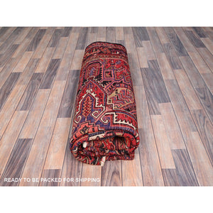 6'7"x9'3" Vivid Auburn Red, Hand Knotted Vintage Persian Evenly Worn Pure Wool Heriz, Good Condition, Sides and Ends Professionally Secured, Cleaned, Oriental Rug FWR515418