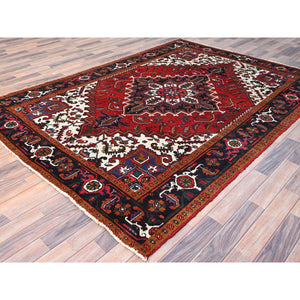 6'7"x9'2" Spanish Red, Semi Antique Persian Heriz, Organic Wool, Sides and Ends Professionally Secured, Cleaned, Hand Knotted Soft and Full Pile, Oriental Rug FWR515514