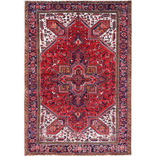 Load image into Gallery viewer, 7&#39;x10&#39; Candy Apple Red, Sides and Ends Professionally Secured, Cleaned, Semi Antique Evenly Worn Persian Heriz, Good Condition, Natural Wool, Hand Knotted, Oriental Rug FWR515538