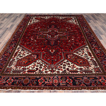 Load image into Gallery viewer, 7&#39;x10&#39; Candy Apple Red, Sides and Ends Professionally Secured, Cleaned, Semi Antique Evenly Worn Persian Heriz, Good Condition, Natural Wool, Hand Knotted, Oriental Rug FWR515538