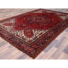 Load image into Gallery viewer, 7&#39;x10&#39; Candy Apple Red, Sides and Ends Professionally Secured, Cleaned, Semi Antique Evenly Worn Persian Heriz, Good Condition, Natural Wool, Hand Knotted, Oriental Rug FWR515538