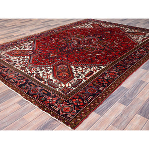 7'x10' Candy Apple Red, Sides and Ends Professionally Secured, Cleaned, Semi Antique Evenly Worn Persian Heriz, Good Condition, Natural Wool, Hand Knotted, Oriental Rug FWR515538