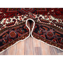 Load image into Gallery viewer, 7&#39;x10&#39; Candy Apple Red, Sides and Ends Professionally Secured, Cleaned, Semi Antique Evenly Worn Persian Heriz, Good Condition, Natural Wool, Hand Knotted, Oriental Rug FWR515538