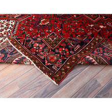 Load image into Gallery viewer, 7&#39;x10&#39; Candy Apple Red, Sides and Ends Professionally Secured, Cleaned, Semi Antique Evenly Worn Persian Heriz, Good Condition, Natural Wool, Hand Knotted, Oriental Rug FWR515538