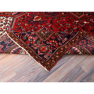 7'x10' Candy Apple Red, Sides and Ends Professionally Secured, Cleaned, Semi Antique Evenly Worn Persian Heriz, Good Condition, Natural Wool, Hand Knotted, Oriental Rug FWR515538