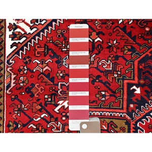 7'x10' Candy Apple Red, Sides and Ends Professionally Secured, Cleaned, Semi Antique Evenly Worn Persian Heriz, Good Condition, Natural Wool, Hand Knotted, Oriental Rug FWR515538