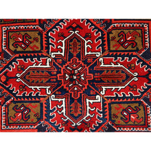 Load image into Gallery viewer, 7&#39;x10&#39; Candy Apple Red, Sides and Ends Professionally Secured, Cleaned, Semi Antique Evenly Worn Persian Heriz, Good Condition, Natural Wool, Hand Knotted, Oriental Rug FWR515538