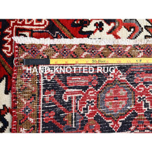 Load image into Gallery viewer, 7&#39;x10&#39; Candy Apple Red, Sides and Ends Professionally Secured, Cleaned, Semi Antique Evenly Worn Persian Heriz, Good Condition, Natural Wool, Hand Knotted, Oriental Rug FWR515538