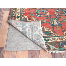 Load image into Gallery viewer, 3&#39;4&quot;x8&#39;6&quot; Grapefruit Pink, Hand Knotted Semi Antique Persian Lilahan, Distressed Look, Sheared Low, Abrash, Soft and Vibrant Wool, Evenly Worn , Cleaned, Sides and Ends Secured Oriental Wide Runner Rug FWR515754