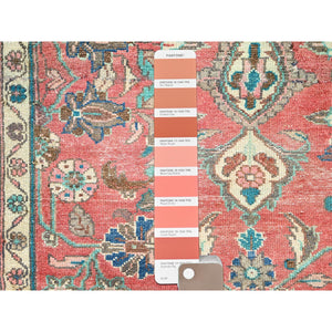 3'4"x8'6" Grapefruit Pink, Hand Knotted Semi Antique Persian Lilahan, Distressed Look, Sheared Low, Abrash, Soft and Vibrant Wool, Evenly Worn , Cleaned, Sides and Ends Secured Oriental Wide Runner Rug FWR515754