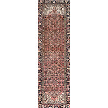 Load image into Gallery viewer, 2&#39;9&quot;x9&#39;4&quot; Rose Pink With Raven Black Border, Natural Wool Hand Knotted Old Persian Hussainabad With Great Condition, Evenly Worn, Cleared, Sides and Ends Professionally Secured, Wide Runner Oriental Rug FWR515784