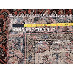 2'9"x9'4" Rose Pink With Raven Black Border, Natural Wool Hand Knotted Old Persian Hussainabad With Great Condition, Evenly Worn, Cleared, Sides and Ends Professionally Secured, Wide Runner Oriental Rug FWR515784