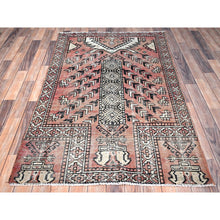 Load image into Gallery viewer, 3&#39;7&quot;x6&#39; Burnt Henna Brown, Semi Antique Persian Baluch Village Design, Vibrant Wool, Hand Knotted Evenly Worn Distressed Look, Sides and Ends Professionally Secured, Cleaned, Cropped Thin Great Condition, Oriental Rug FWR515844