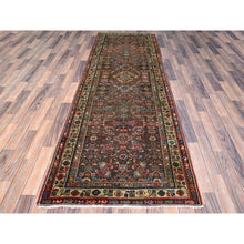 Load image into Gallery viewer, 3&#39;5&quot;x10&#39;4&quot; Monk&#39;s Broke Brown, Evenly Worn, Cropped Thin, Semi Antique Persian Hamadan Hand Knotted Distressed, Natural Wool, Cleaned, Sides and Ends Secured, Wide and Long Runner Good Condition Abrash Oriental Rug FWR515910