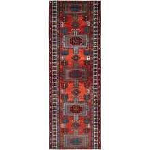 Load image into Gallery viewer, 3&#39;5&quot;x9&#39;8&quot; Sunset Dragon Fire Orange, Semi Antique Persian Heriz, Cleaned, Sides and Ends Professionally Secured, Good Condition, Hand Knotted Distressed Natural Wool Wide and Long Runner Oriental Rug FWR515934