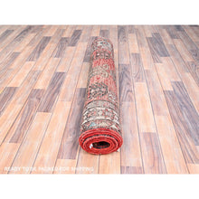 Load image into Gallery viewer, 3&#39;5&quot;x9&#39;8&quot; Sunset Dragon Fire Orange, Semi Antique Persian Heriz, Cleaned, Sides and Ends Professionally Secured, Good Condition, Hand Knotted Distressed Natural Wool Wide and Long Runner Oriental Rug FWR515934