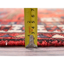 Load image into Gallery viewer, 3&#39;5&quot;x9&#39;8&quot; Sunset Dragon Fire Orange, Semi Antique Persian Heriz, Cleaned, Sides and Ends Professionally Secured, Good Condition, Hand Knotted Distressed Natural Wool Wide and Long Runner Oriental Rug FWR515934