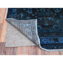 Load image into Gallery viewer, 3&#39;4&quot;x8&#39;5&quot; Gibraltar Sea Blue, Overdyed Distressed Look Hand Knotted Sheared Low, Evenly Worn Abrash Pure Wool, Good condition, Vintage Persian Bakhtiari, Sides and Ends Secured, Professionally Cleaned, Wide Runner Oriental Rug FWR516078