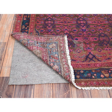 Load image into Gallery viewer, 3&#39;4&quot;x10&#39;8&quot; Dahlia Mauve Purple, Overdyed, Hand Knotted Old Persian Hamadan, Good Condition Evenly Worn 100% Wool, Sides and Ends Professionally Secured and Cleaned, Oriental Distressed Look Wide and Long Runner Rug FWR516090