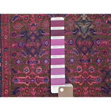 Load image into Gallery viewer, 3&#39;4&quot;x10&#39;8&quot; Dahlia Mauve Purple, Overdyed, Hand Knotted Old Persian Hamadan, Good Condition Evenly Worn 100% Wool, Sides and Ends Professionally Secured and Cleaned, Oriental Distressed Look Wide and Long Runner Rug FWR516090