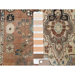 3'x9'5" Sienna Brown, Vintage Persian Bibikabad With Distinct Abrash, Sheared Low Evenly Worn Soft Wool, Hand Knotted Cleaned, Sides and Ends Professionally Secured, Cropped Thin, Excellent Condition Wide Runner Oriental Rug FWR516102