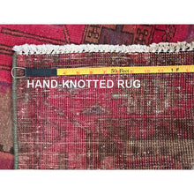 Load image into Gallery viewer, 3&#39;4&quot;x9&#39;8&quot; Raspberry Wine Pink, Overdyed Old Northwest Persian, Hand Knotted Distressed Look and Evenly Worn, Sides and Ends Secured, Professionally Cleaned, Sheared Low, Cropped Thin, All Wool Wide Runner Oriental Rug FWR516108