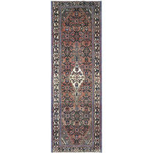 Load image into Gallery viewer, 3&#39;4&quot;x10&#39;1&quot; Porcini Brown, Old Persian 
Hussainabad Distressed 100% Wool Abrash Hand Knotted, Evenly Worn, Cleared, Sides and Ends Professionally Secured, Wide and Long Runner, Sheared Low and Cropped Thin Oriental Rug FWR516120