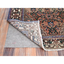 Load image into Gallery viewer, 3&#39;4&quot;x10&#39;1&quot; Porcini Brown, Old Persian 
Hussainabad Distressed 100% Wool Abrash Hand Knotted, Evenly Worn, Cleared, Sides and Ends Professionally Secured, Wide and Long Runner, Sheared Low and Cropped Thin Oriental Rug FWR516120