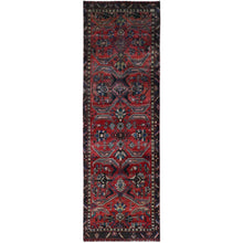 Load image into Gallery viewer, 3&#39;4&quot;x10&#39;5&quot; Tomato Red, Vintage Persian Heriz, Evenly Worn, Hand Knotted Sides and Ends Professionally Secured and Cleaned, Excellent Condition, Sheared Low, Oriental Wide Runner Rug FWR516144