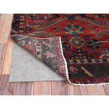 Load image into Gallery viewer, 3&#39;4&quot;x10&#39;5&quot; Tomato Red, Vintage Persian Heriz, Evenly Worn, Hand Knotted Sides and Ends Professionally Secured and Cleaned, Excellent Condition, Sheared Low, Oriental Wide Runner Rug FWR516144