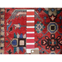 Load image into Gallery viewer, 3&#39;4&quot;x10&#39;5&quot; Tomato Red, Vintage Persian Heriz, Evenly Worn, Hand Knotted Sides and Ends Professionally Secured and Cleaned, Excellent Condition, Sheared Low, Oriental Wide Runner Rug FWR516144