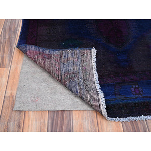 3'5"x9' Pickled Beet Purple, Old Northwest Persian Overdyed, Evenly Worn Natural Wool Distressed, Sides and Ends Professionally Secured, Cleaned, Hand Knotted Sheared Low Wide Runner, Oriental Rug FWR516150