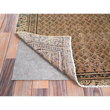 Load image into Gallery viewer, 3&#39;1&quot;x10&#39;5&quot; Burlywood Brown, Vintage Persian Sarouk Mir with Small Repetitive Botteh Design, Good Condition Distressed Pure Wool, Sheared Low Evenly Worn Hand Knotted, Wide Runner Oriental Rug FWR516156