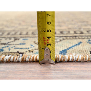 3'1"x10'5" Burlywood Brown, Vintage Persian Sarouk Mir with Small Repetitive Botteh Design, Good Condition Distressed Pure Wool, Sheared Low Evenly Worn Hand Knotted, Wide Runner Oriental Rug FWR516156