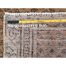 Load image into Gallery viewer, 3&#39;1&quot;x10&#39;5&quot; Burlywood Brown, Vintage Persian Sarouk Mir with Small Repetitive Botteh Design, Good Condition Distressed Pure Wool, Sheared Low Evenly Worn Hand Knotted, Wide Runner Oriental Rug FWR516156