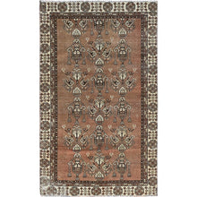 Load image into Gallery viewer, 3&#39;8&quot;x6&#39;2&quot; Mocha Mousse Brown, Evenly Worn Natural Wool, Semi Antique Persian Baluch With Hanging Lamp Design, Sides and Ends Professionally Secured and Cleaned, Sheared Low, Oriental Excellent Condition Rug FWR516288