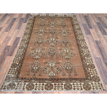 Load image into Gallery viewer, 3&#39;8&quot;x6&#39;2&quot; Mocha Mousse Brown, Evenly Worn Natural Wool, Semi Antique Persian Baluch With Hanging Lamp Design, Sides and Ends Professionally Secured and Cleaned, Sheared Low, Oriental Excellent Condition Rug FWR516288