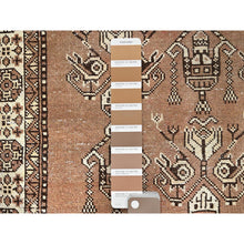 Load image into Gallery viewer, 3&#39;8&quot;x6&#39;2&quot; Mocha Mousse Brown, Evenly Worn Natural Wool, Semi Antique Persian Baluch With Hanging Lamp Design, Sides and Ends Professionally Secured and Cleaned, Sheared Low, Oriental Excellent Condition Rug FWR516288