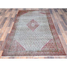 Load image into Gallery viewer, 3&#39;5&quot;x6&#39;2&quot; Cameo Blue With Raspberry Red, Good Condition, Distressed Look Evenly Worn Natural Wool, Hand Knotted Semi Antique Persian Hamadan, Sides and Ends Secured, Professionally Cleaned, Oriental Rug FWR516306