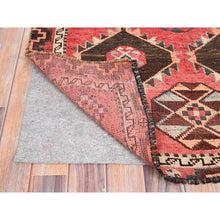 Load image into Gallery viewer, 3&#39;5&quot;x6&#39;10&quot; Lychee Red, Sheared Low and Cropped Thin, Good Condition Vintage Persian Shiraz With Wool Foundation, Sides and Ends Secured, Professionally Cleaned, Evenly Worn Pure Wool, Distressed Hand Knotted Oriental Rug FWR516372